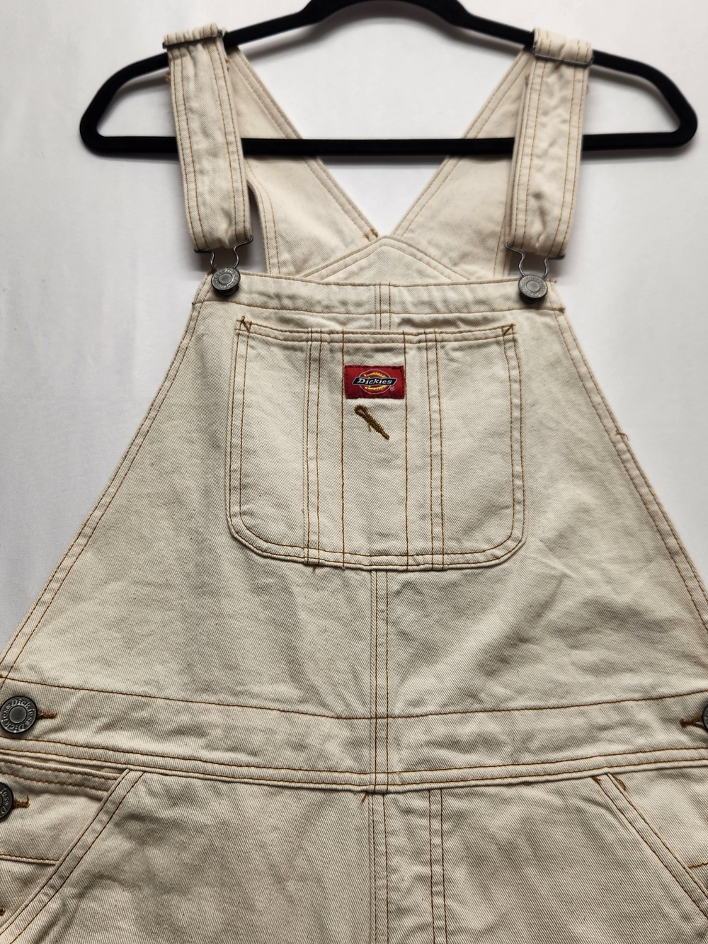 ⭐️NWT Dickies Bib Carpenter Shortalls Utility Cream Juniors Large Women Sm/Med - Picture 2 of 12
